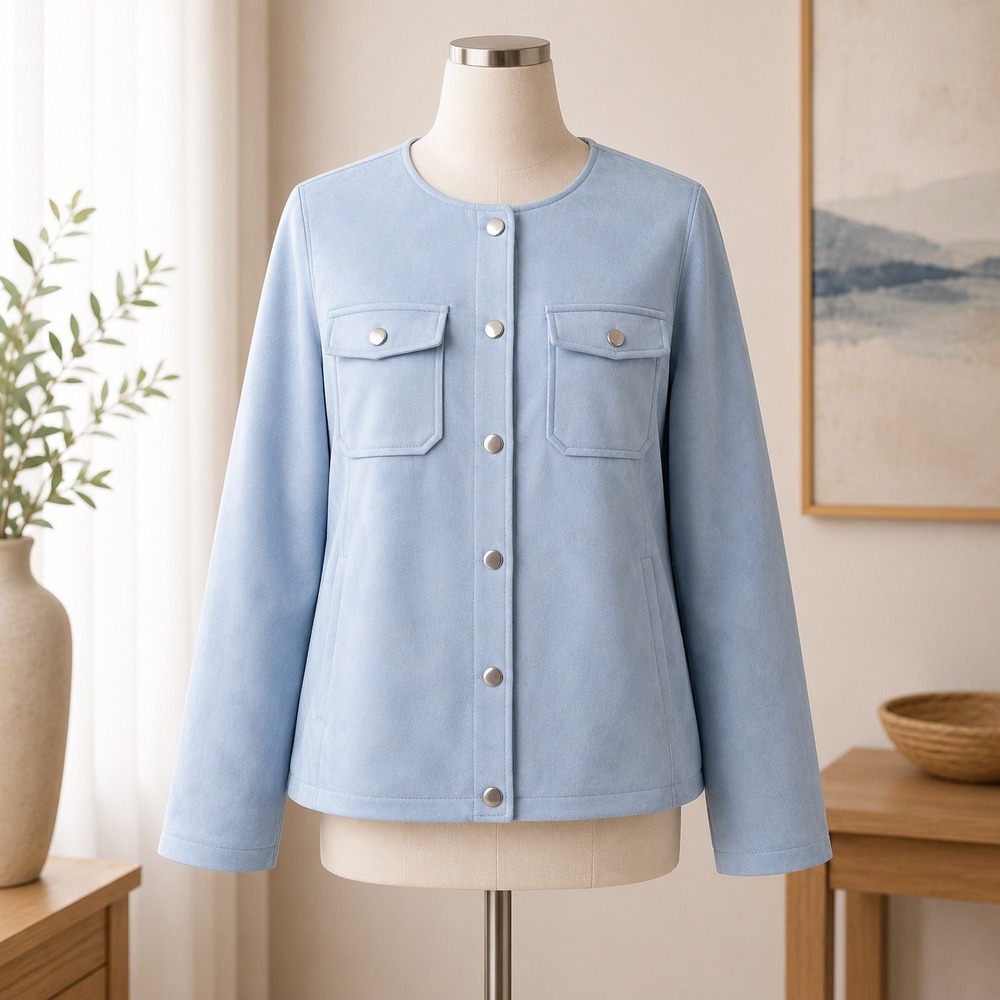 Isaac Mizrahi Live Faux Suede Jacket Womens 3X Blue Button Front Pockets